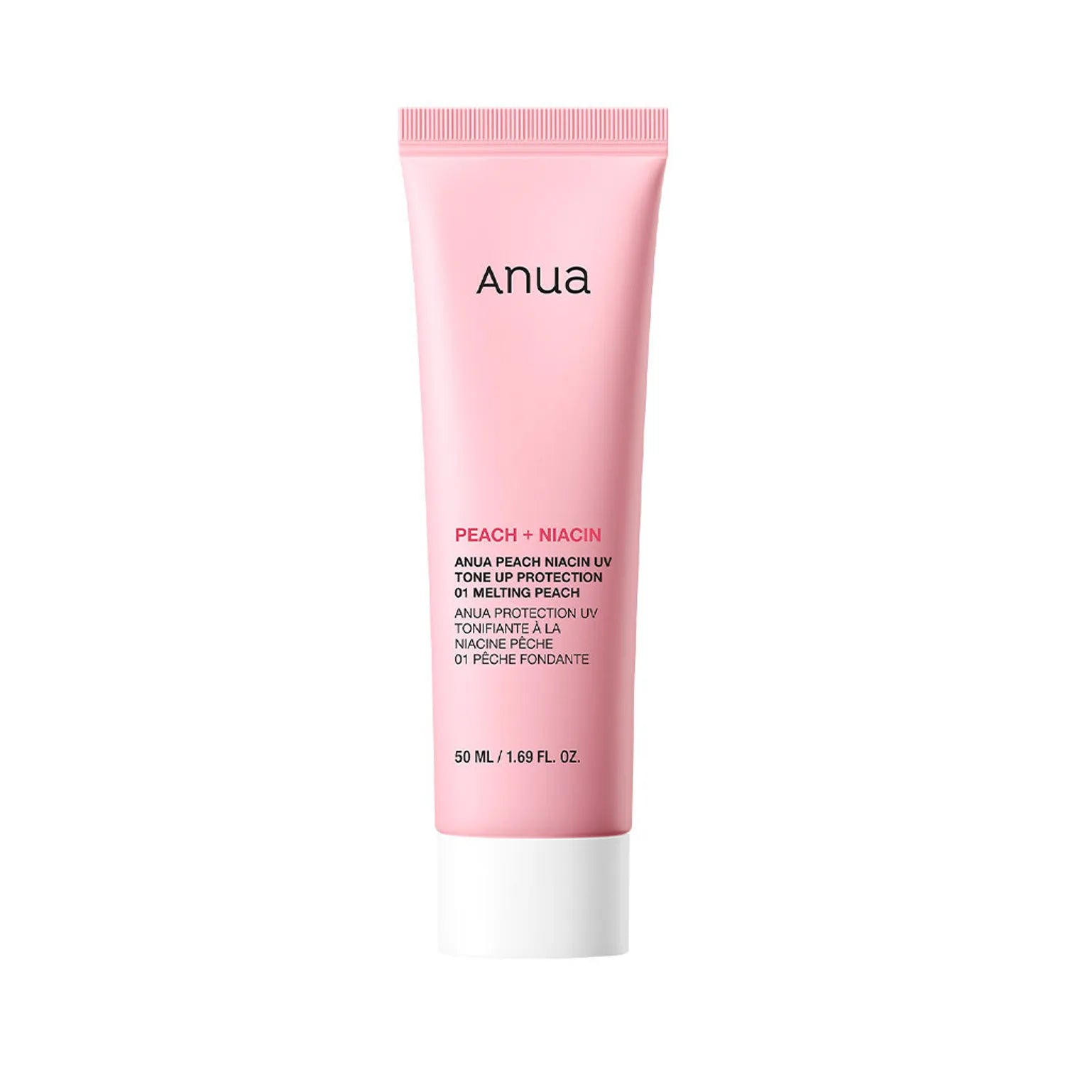Anua Peach Niacin UV Tone Up Protection cream for Korean skincare, brightening and UV protection with peach tone finish.