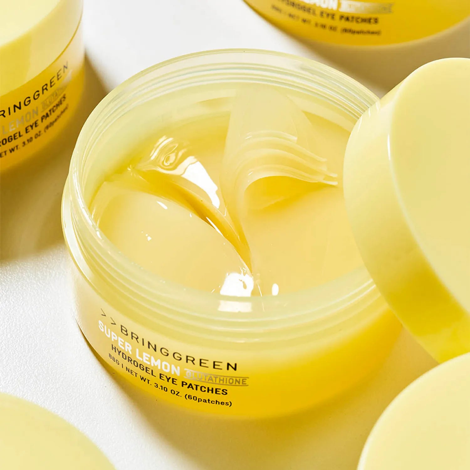 BRINGGREEN Super Lemon Glutathione Hydrogel Eye Patches – brightening patches with Jeju lemon and glutathione to reduce dark circles and discoloration.