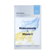 Mediheal derma synergy wrapping mask packaging with Madecassoside and Vitamin C on a white background