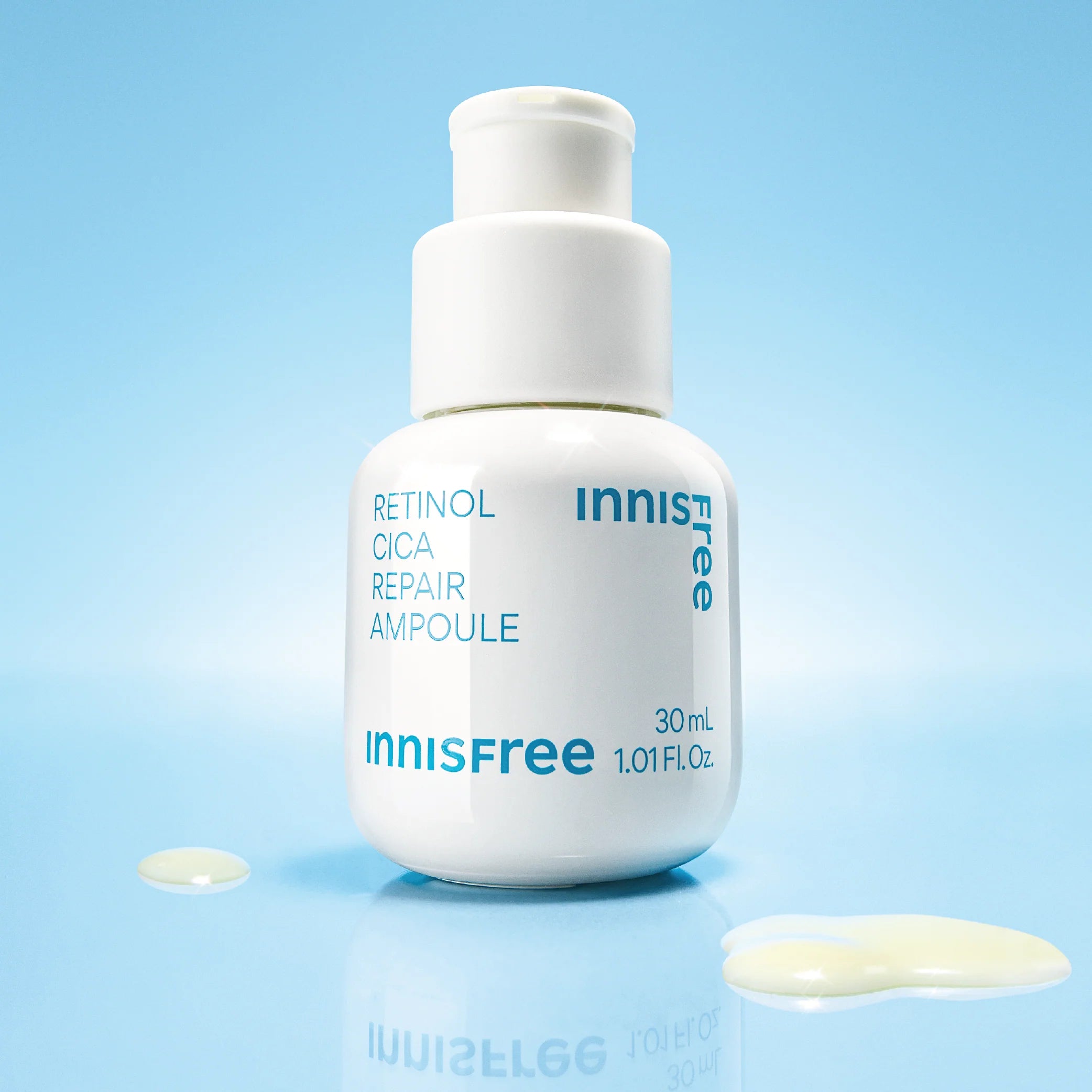 Innisfree 30ml green dropper bottle of retinol cica serum for acne-prone skin