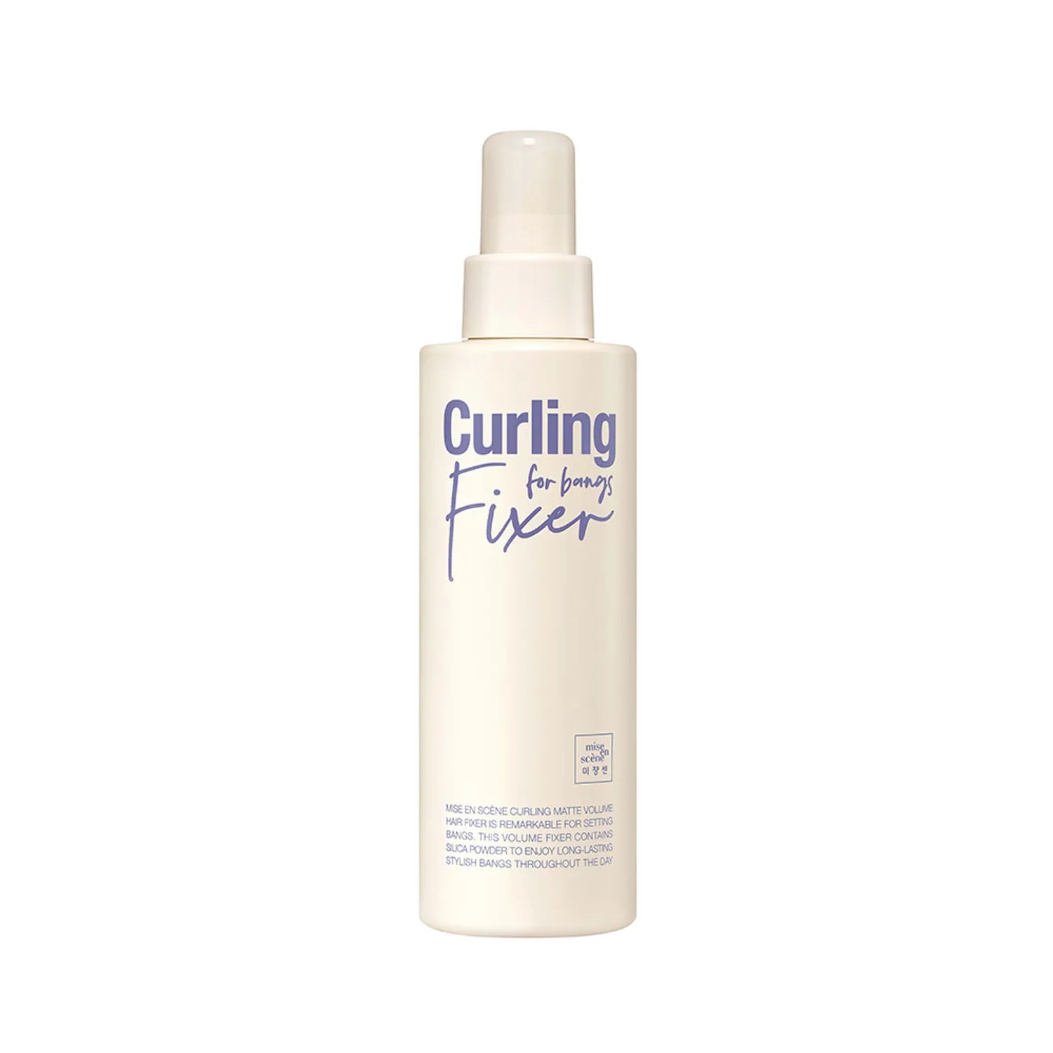 Lightweight fringe volume fixer spray designed for oil control and matte, airy bangs