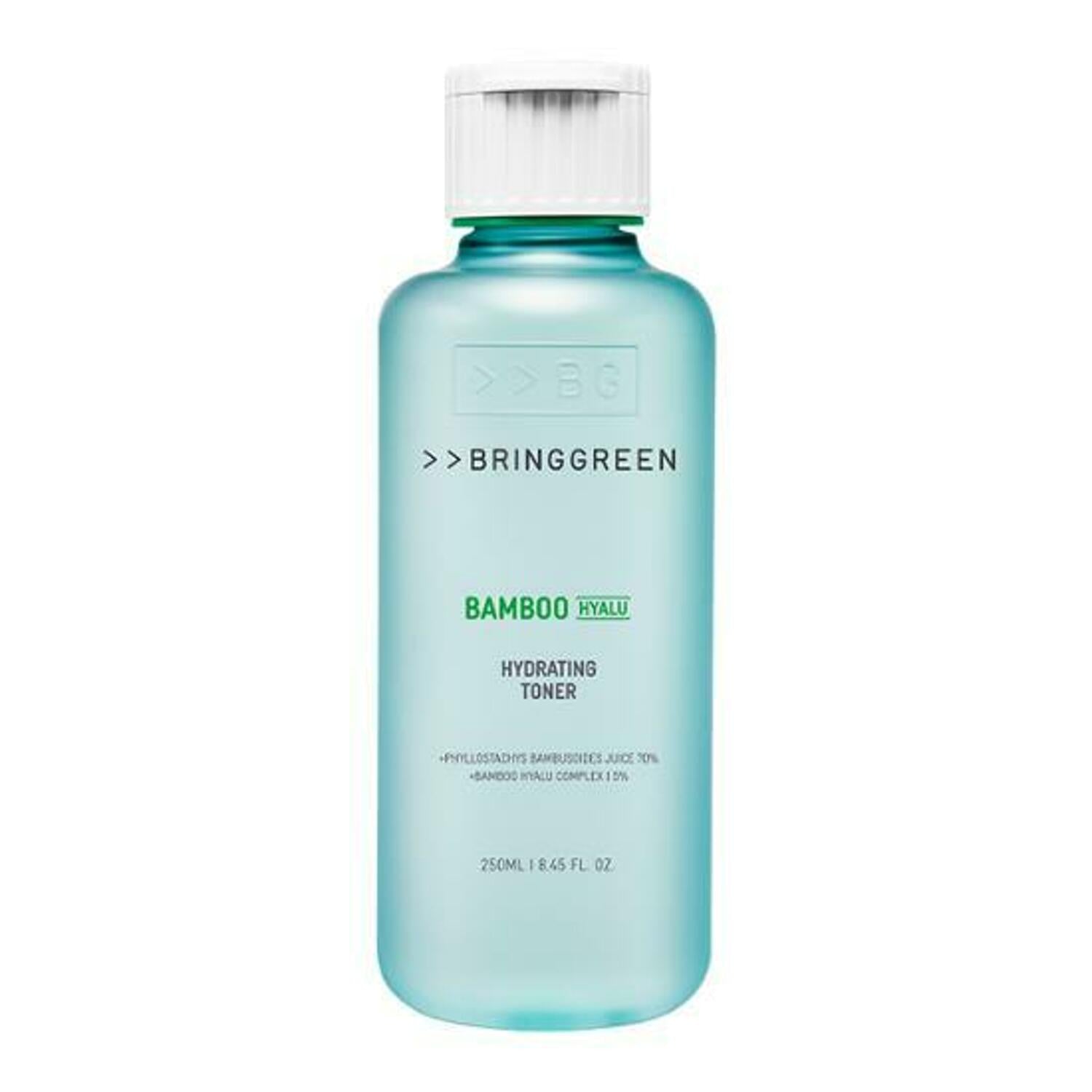 BRINGGREEN Bamboo Hyalu Hydrating Toner – Korean toner with 70% bamboo sap and Bamboo Hyalu Complex for deep hydration and lightweight, refreshing absorption.