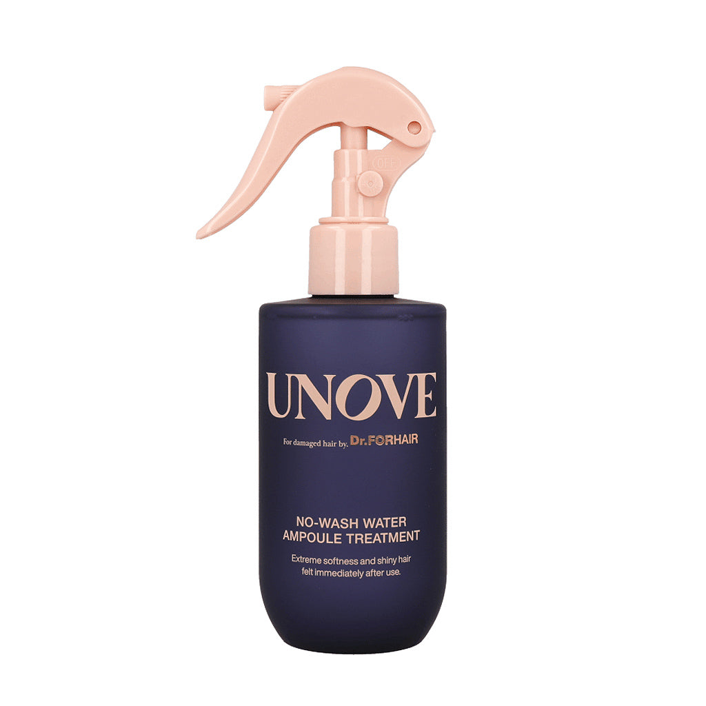 UNOVE No-Wash Water Ampoule Treatment 200ml in tall clear spray bottle with minimalist label, styled on a soft neutral background