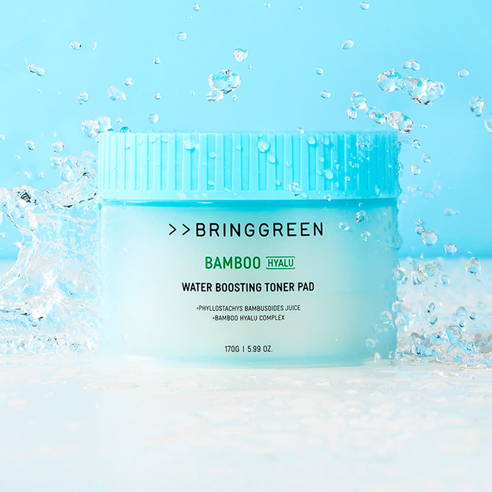 BRINGGREEN Bamboo Hyalu Water Boosting Toner Pad Set – bamboo sap and hyaluronic acid infused pads for quick hydration and gentle exfoliation.