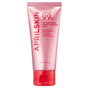 Pink skincare tube with red cap on a white background