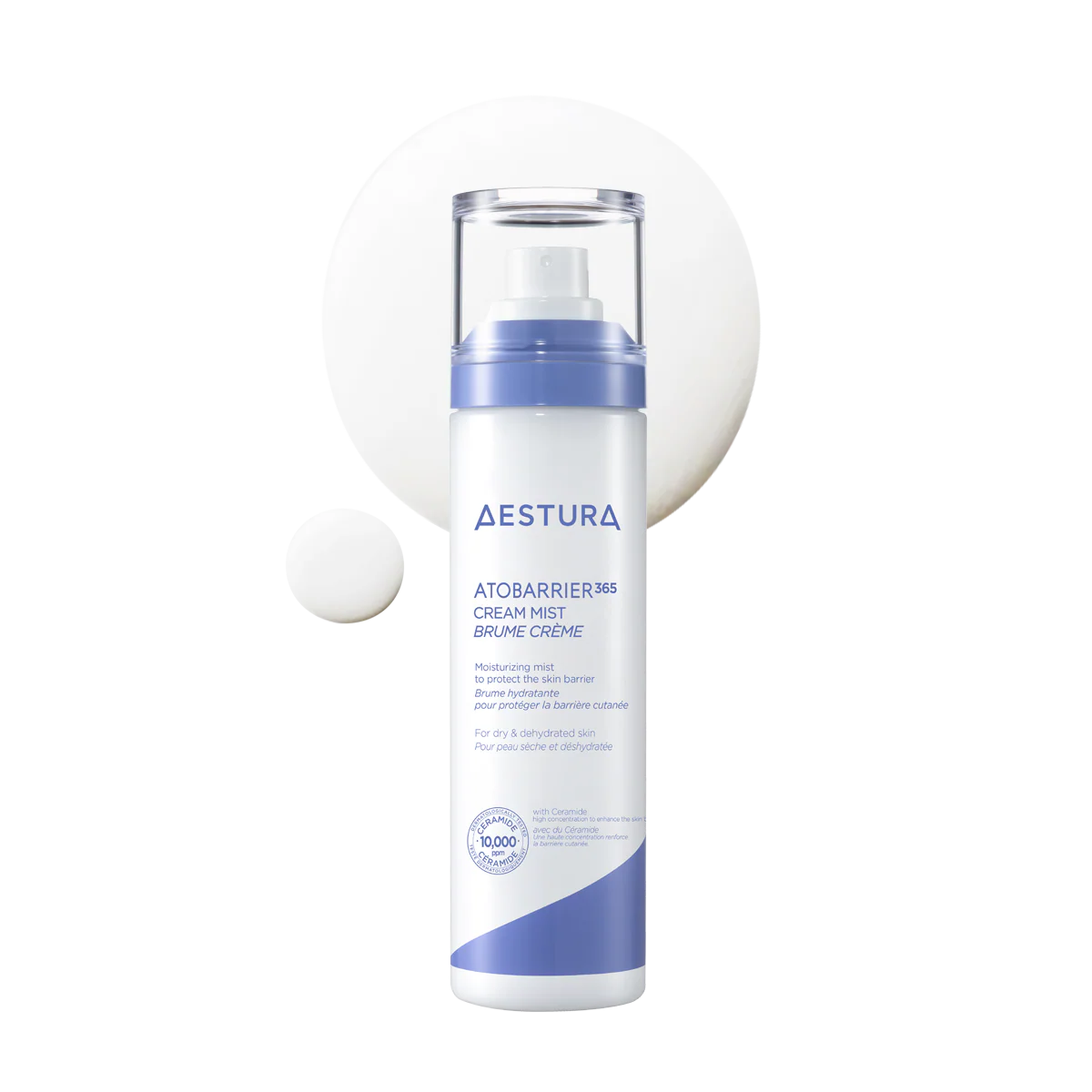 AESTURA Atobarrier 365 Cream Mist in a 120ml spray bottle for instant hydration and barrier care.