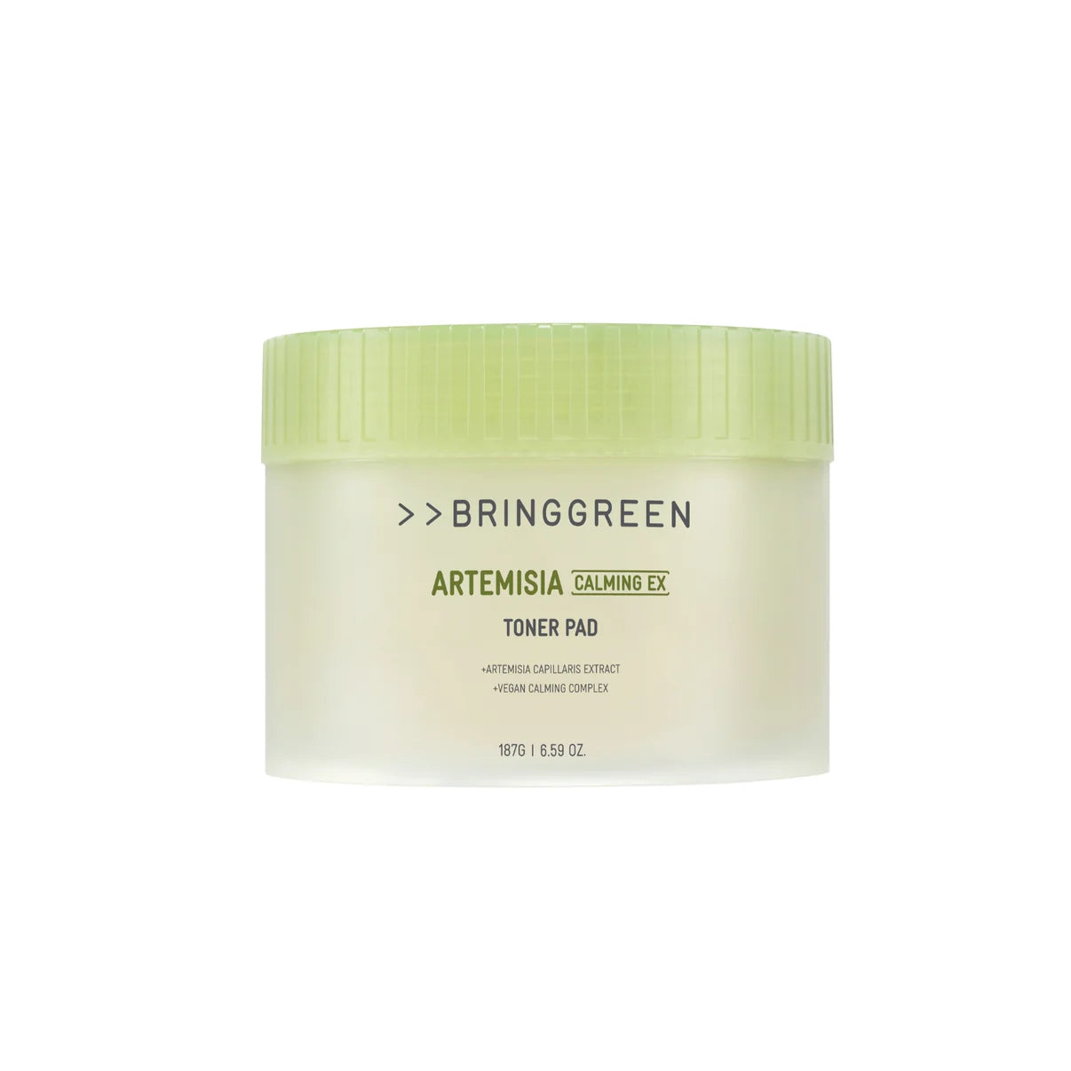 BRINGGREEN Artemisia Calming EX Toner Pad – Korean vegan toner pads with Artemisia extract and soft stretchable fabric for soothing and moisturizing sensitive skin.