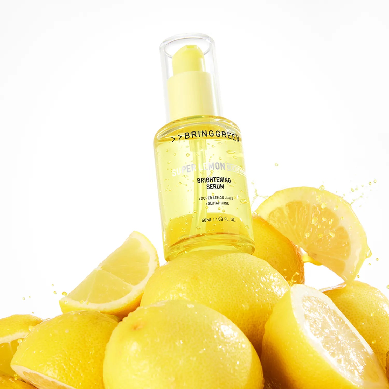 BRINGGREEN Super Lemon Glutathione Brightening Serum – gel-type brightening serum with Jeju lemon and glutathione to reduce dullness and dark spots.