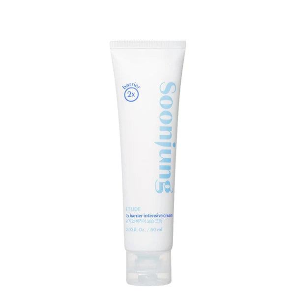 ETUDE SoonJung 2x Barrier Cream in white and blue tube with creamy texture shown