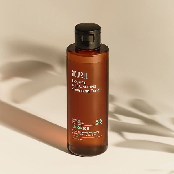 Acwell Licorice pH Balancing Cleansing Toner in brown-tinted bottle with soothing, watery texture