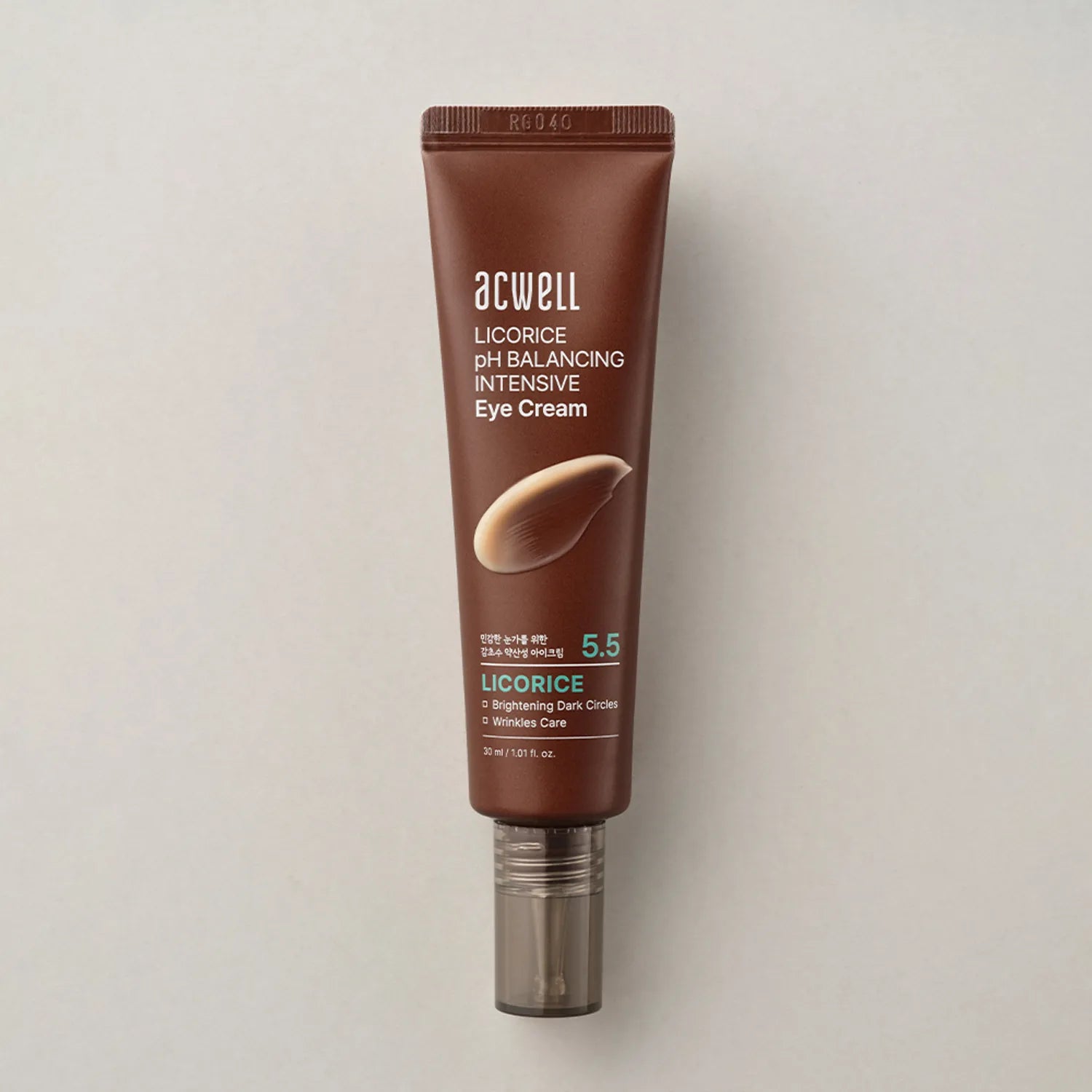 Acwell Licorice pH Balancing Eye Cream tube with creamy, lightweight texture in 30ml size