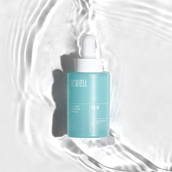 Acwell Real Aqua Balancing Ampoule in a clear blue dropper bottle with lightweight, watery serum