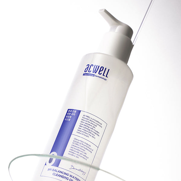 Acwell pH Balancing Watery Cleansing Oil in a sleek pump bottle with lightweight, fluid texture