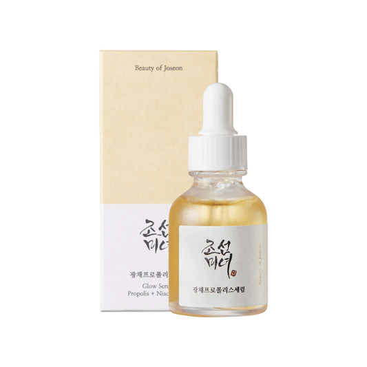 Beauty of Joseon Glow Serum with Propolis and Niacinamide in a 30ml dropper bottle for radiant, moisturized skin.
