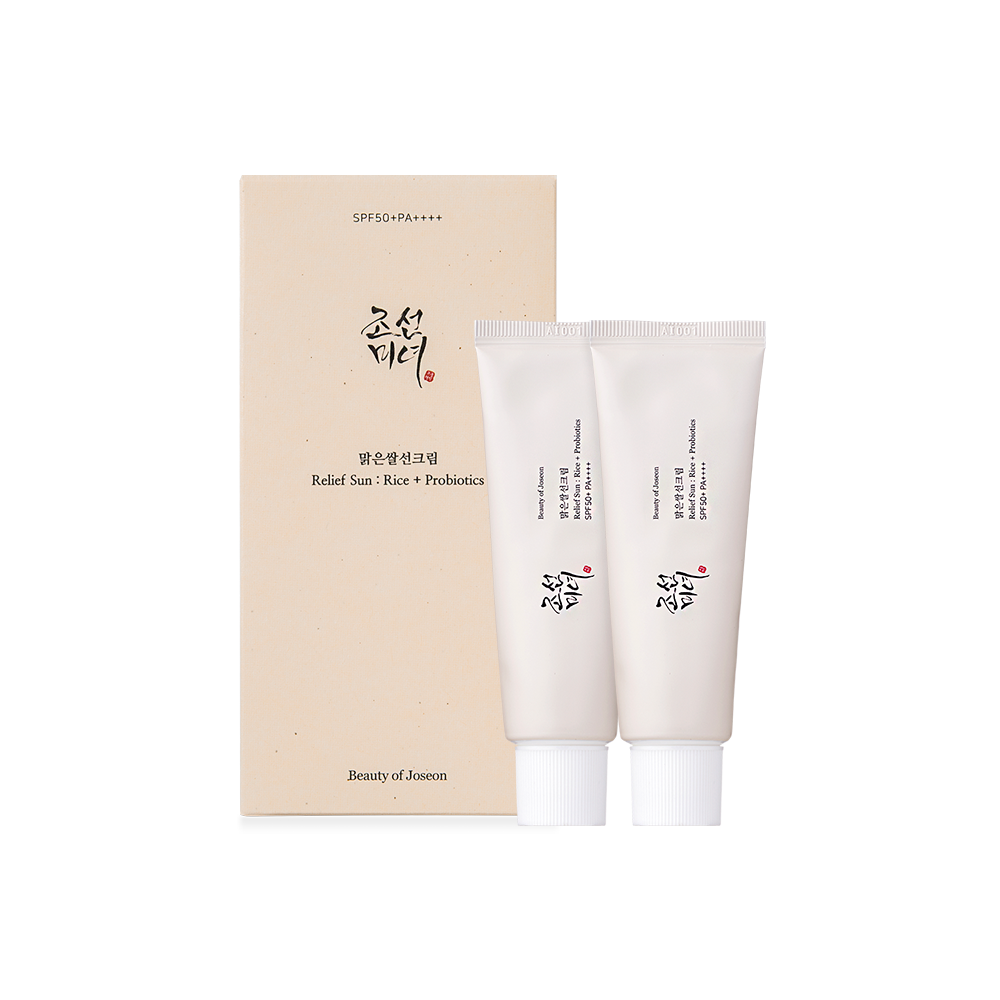 Beauty of Joseon Relief Sun: Rice + Probiotics double pack with SPF50+ PA++++ for effective sun protection.