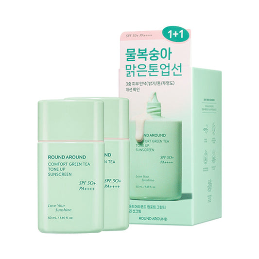 ROUND AROUND Comfort Green Tea Tone Up Sunscreen SFP50+ PA++++ 50ml + 50ml (Double SET)