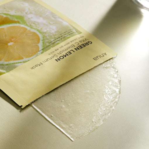 Anua Green Lemon Vita C Blemish Serum Mask – Korean skincare brightening sheet mask with Vitamin C, Glutathione, and Ferulic Acid to fade dark spots and hydrate.
