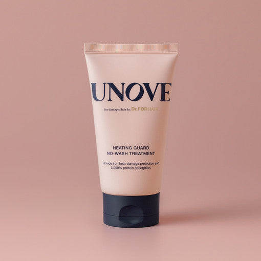UNOVE Heating Guard No-Wash Treatment 147ml in sleek beige tube, standing upright on a matte neutral background