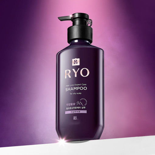 Ryo Hair Loss Care Shampoo bottle with herbal Korean design, 400ml for oily scalp care