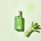 Vegan pore-tightening ampoule with wasabi extract for shrinking enlarged pores, controlling oil, and soothing skin.