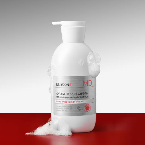Creamy white bottle of ILLIYOON Red Itch Body Wash against a clean background