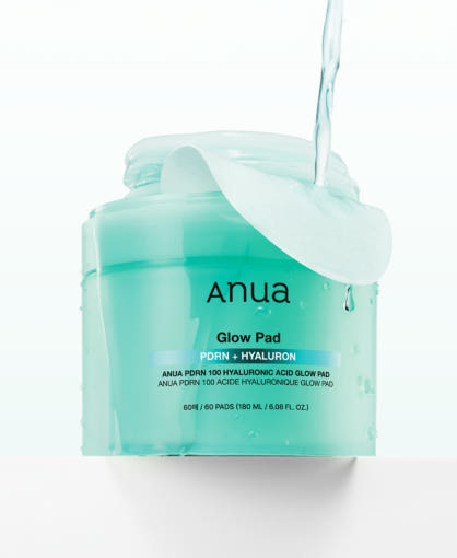 Anua PDRN 100 Hyaluronic Acid Glow Pad – jumbo K-beauty toner pad with collagen, peptides, and PDRN to hydrate, firm, and brighten the skin.