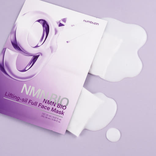 NMN BIO lifting-sil full face mask packaging on a light purple background
